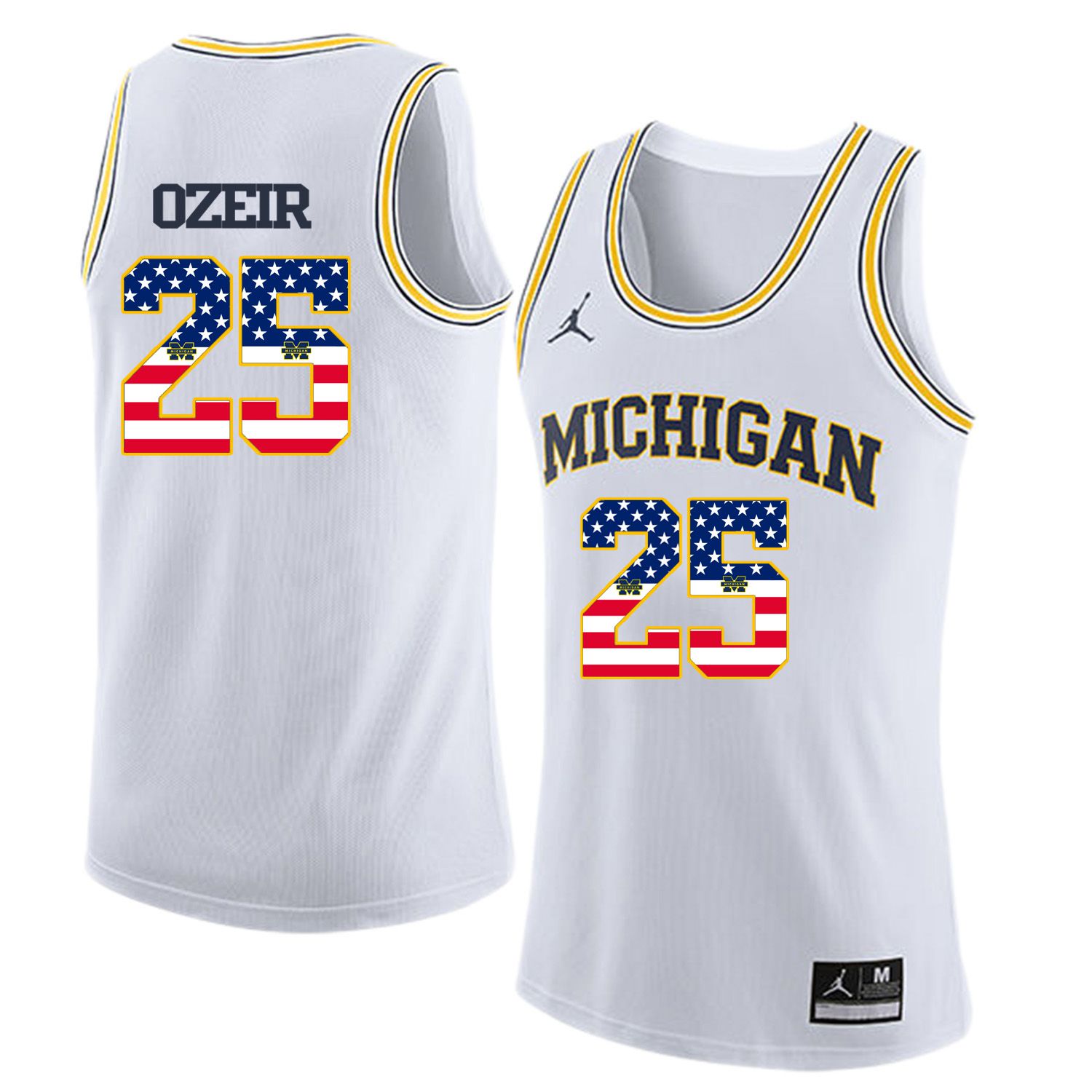 Men Jordan University of Michigan Basketball White #25 Ozeir Flag Customized NCAA Jerseys->customized ncaa jersey->Custom Jersey